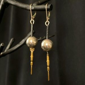 One of a kind, silver and gold artisan electronics dangle earrings